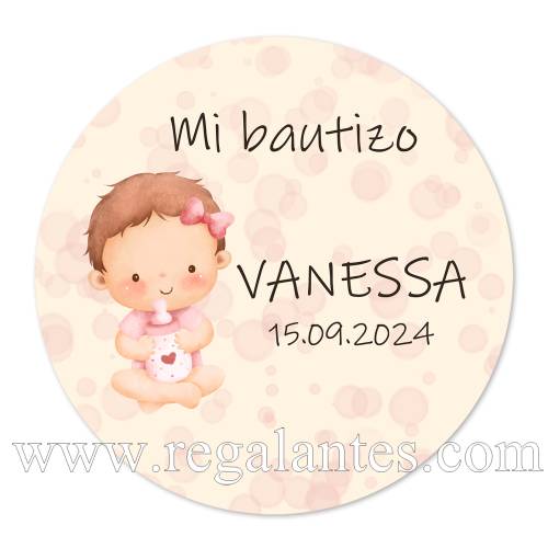 Pegatina personalizada bautizo "Modelo Bebé Niña" - Pegatinas Y Etiquetas Personalizadas Bautizo
