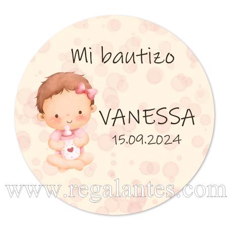 Pegatina personalizada bautizo "Modelo Bebé Niña" - Pegatinas Y Etiquetas Personalizadas Bautizo