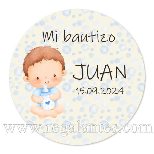 Pegatina personalizada bautizo "Modelo Bebé Niño" - Pegatinas Y Etiquetas Personalizadas Bautizo