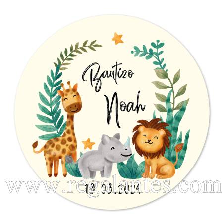 Pegatina personalizada bautizo "Modelo Selva" - Pegatinas Y Etiquetas Personalizadas Bautizo