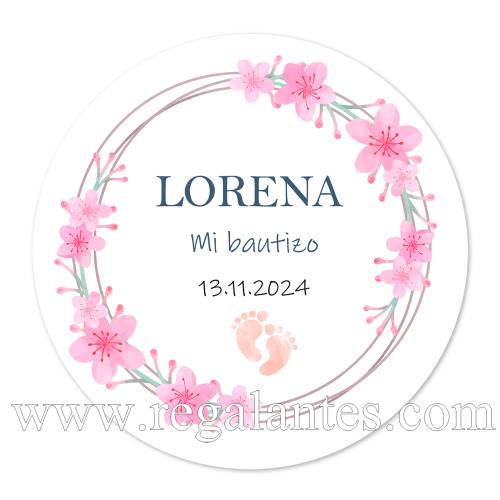 Pegatina personalizada bautizo "Modelo Huellas Niña" - Pegatinas Y Etiquetas Personalizadas Bautizo
