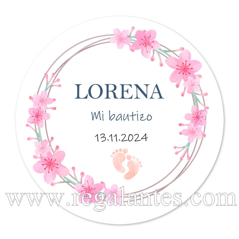 Pegatina personalizada bautizo "Modelo Huellas Niña" - Pegatinas Y Etiquetas Personalizadas Bautizo