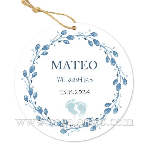 Etiqueta personalizada bautizo "Huellas Niño" - Pegatinas Y Etiquetas Personalizadas Bautizo