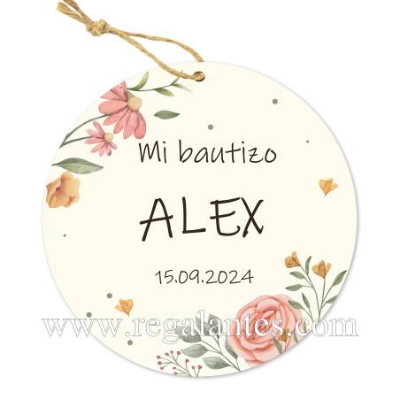 Etiqueta personalizada bautizo "Flores" - Pegatinas Y Etiquetas Personalizadas Bautizo