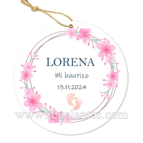 Etiqueta personalizada bautizo "Huellas Niña" - Pegatinas Y Etiquetas Personalizadas Bautizo