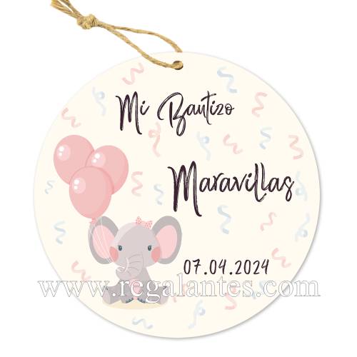 Etiqueta personalizada bautizo "Elefante Niña" - Pegatinas Y Etiquetas Personalizadas Bautizo