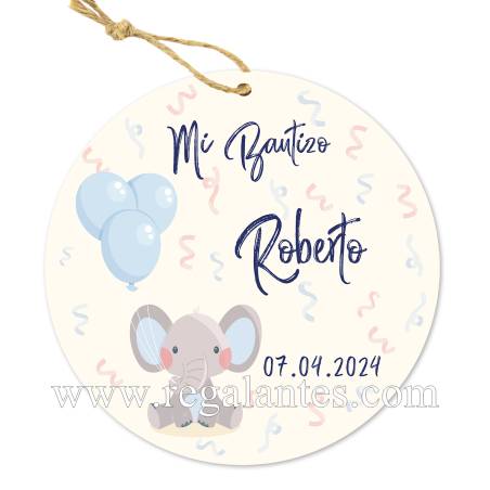 Etiqueta personalizada bautizo "Elefante Niño" - Pegatinas Y Etiquetas Personalizadas Bautizo