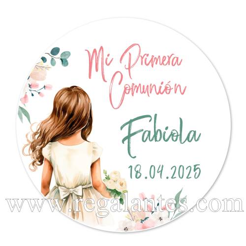 Pegatina personalizada comunión "Modelo Acuarela Niña" - Pegatinas Y Etiquetas Personalizadas Comunión