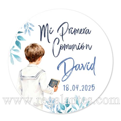 Pegatina personalizada comunión "Modelo Acuarela Niño" - Pegatinas Y Etiquetas Personalizadas Comunión