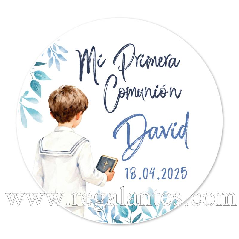 Pegatina personalizada comunión "Modelo Acuarela Niño" - Pegatinas Y Etiquetas Personalizadas Comunión