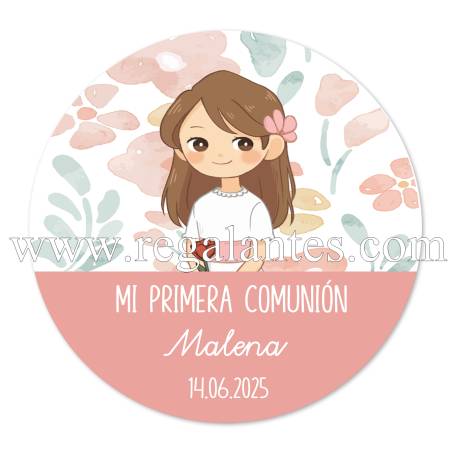 Pegatina personalizada comunión "Modelo Flores" - Pegatinas Y Etiquetas Personalizadas Comunión