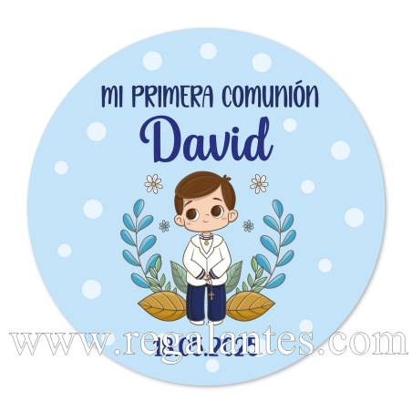 Pegatina personalizada comunión "Modelo Puntos Azules" - Pegatinas Y Etiquetas Personalizadas Comunión