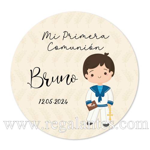 Pegatina personalizada comunión "Modelo Beige Niño" - Pegatinas Y Etiquetas Personalizadas Comunión