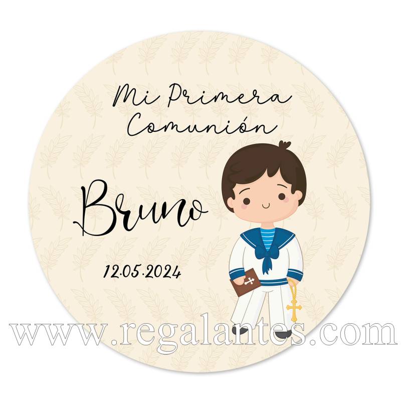 Pegatina personalizada comunión "Modelo Beige Niño" - Pegatinas Y Etiquetas Personalizadas Comunión