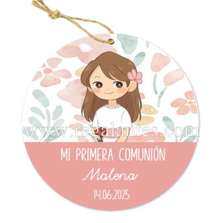 Etiqueta personalizada comunión "Modelo Flores" - Pegatinas Y Etiquetas Personalizadas Comunión