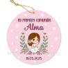 Etiqueta personalizada comunión "Modelo Puntos Rosas" - Pegatinas Y Etiquetas Personalizadas Comunión