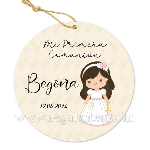 Etiqueta personalizada comunión "Modelo Niña Beige" - Pegatinas Y Etiquetas Personalizadas Comunión