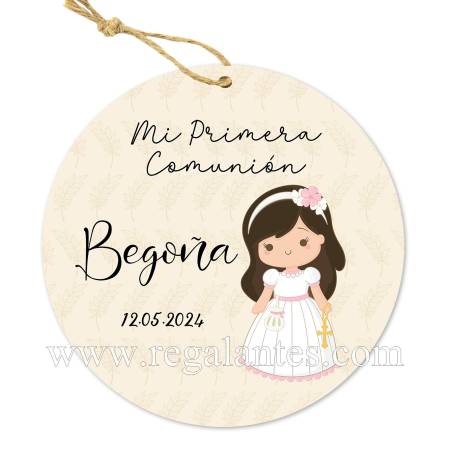 Etiqueta personalizada comunión "Modelo Niña Beige" - Pegatinas Y Etiquetas Personalizadas Comunión