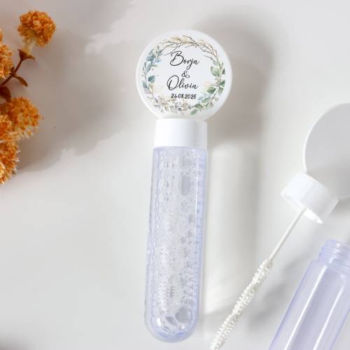 Pack 24 Pomperos personalizados boda con pegatina "Eucalipto" Detalles para boda - Juegos personalizados de boda