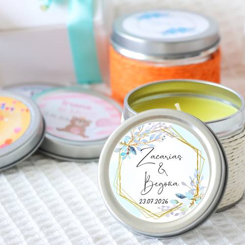 Vela personalizada boda aromática "Celeste" detalles boda - Velas personalizadas boda