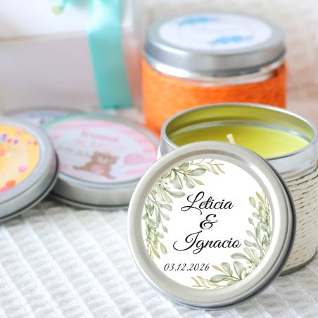 Vela personalizada boda aromática "Hojas" detalles boda - Velas personalizadas boda