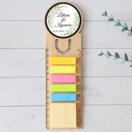 Marcapáginas personalizado de madera "Hojas" Detalles invitados boda - Marcapáginas personalizados para boda