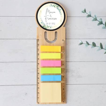 Marcapáginas personalizado de madera "Tropical" Detalles invitados boda - Marcapáginas personalizados para boda
