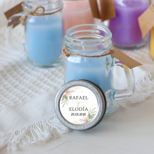 Vela personalizada en jarrita "Modelo boda Magnolia" Detalles personalizados boda - Velas personalizadas boda