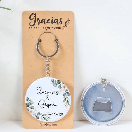 Llavero con abridor personalizado "Gardenia" Detalles de boda - Llaveros Abrebotellas Personalizados Boda