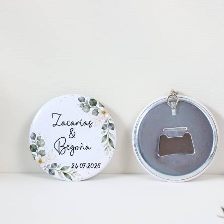 Llavero con abridor personalizado "Gardenia" Detalles de boda - Llaveros Abrebotellas Personalizados Boda