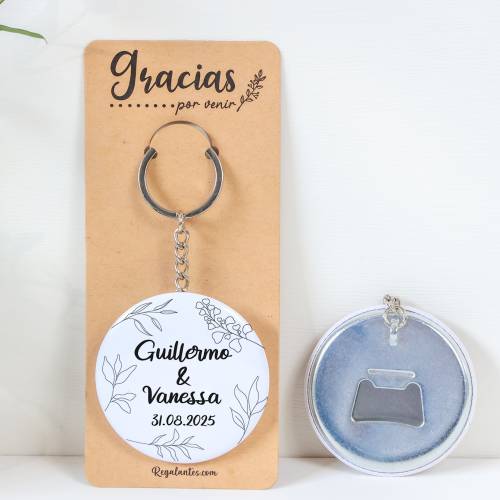 Llavero con abridor personalizado "Líneas" Detalles de boda - Llaveros Abrebotellas Personalizados Boda