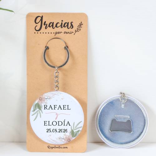 Llavero con abridor personalizado "Magnolia" Detalles de boda - Llaveros Abrebotellas Personalizados Boda