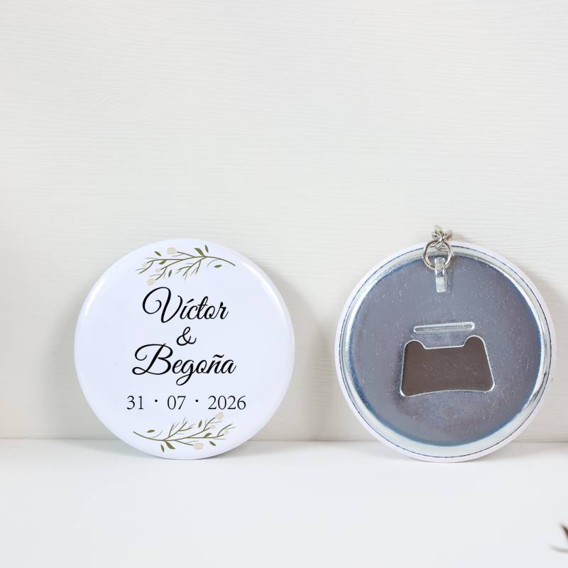 Llavero con abridor personalizado "Marfil" Detalles de boda - Llaveros Abrebotellas Personalizados Boda