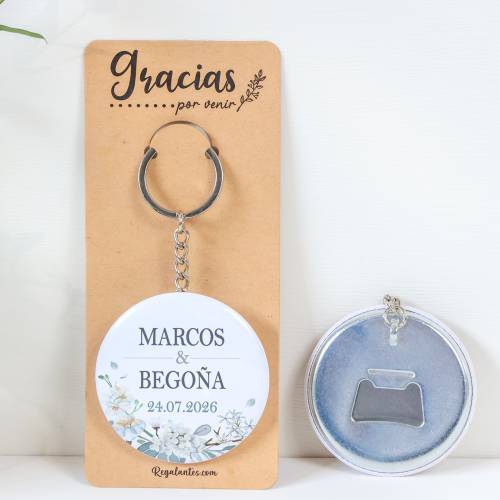 Llavero con abridor personalizado "Perla" Detalles de boda - Llaveros Abrebotellas Personalizados Boda