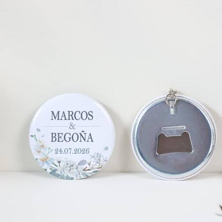 Llavero con abridor personalizado "Perla" Detalles de boda - Llaveros Abrebotellas Personalizados Boda