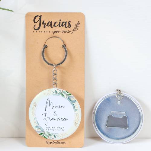 Llavero con abridor personalizado "Tropical" Detalles de boda - Llaveros Abrebotellas Personalizados Boda