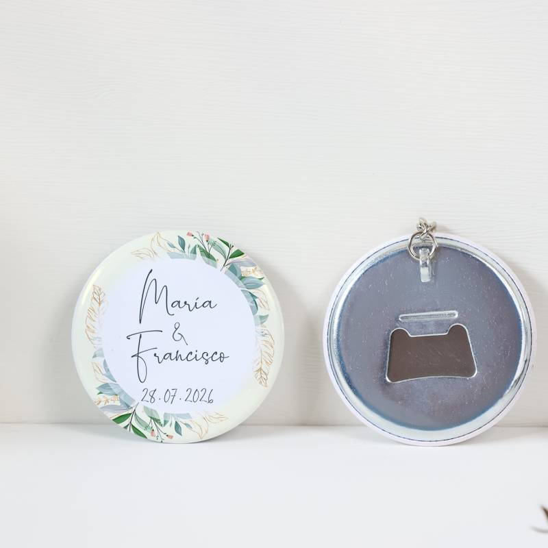 Llavero con abridor personalizado "Tropical" Detalles de boda - Llaveros Abrebotellas Personalizados Boda