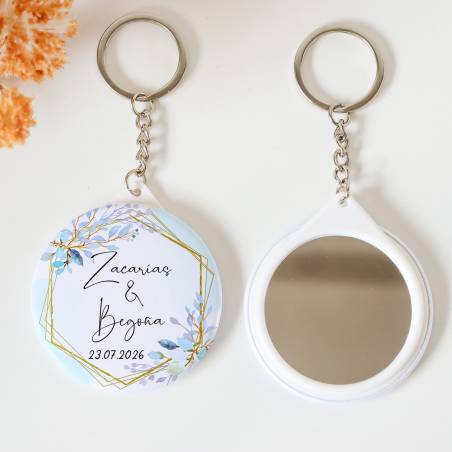 Llavero con espejo personalizado "Celeste" Detalles boda - Llaveros Espejos Personalizados Boda