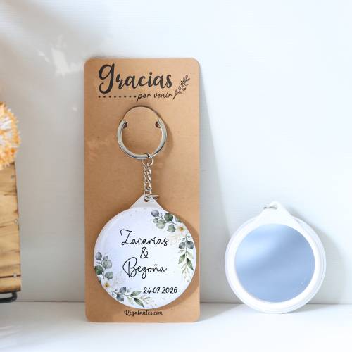 Llavero con espejo personalizado "Gardenia" Detalles boda - Llaveros Espejos Personalizados Boda