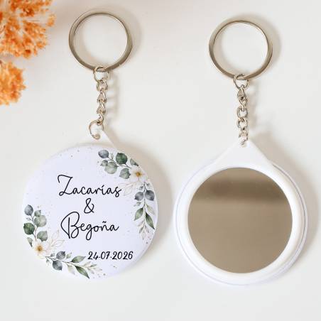 Llavero con espejo personalizado "Gardenia" Detalles boda - Llaveros Espejos Personalizados Boda