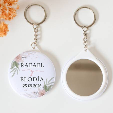 Llavero con espejo personalizado "Magnolia" Detalles boda - Llaveros Espejos Personalizados Boda