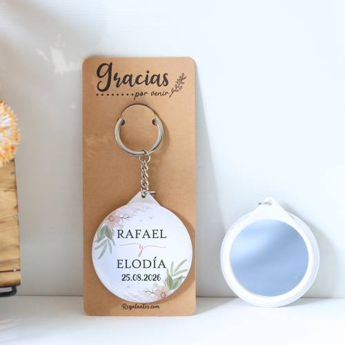 Llavero con espejo personalizado "Magnolia" Detalles boda - Llaveros Espejos Personalizados Boda