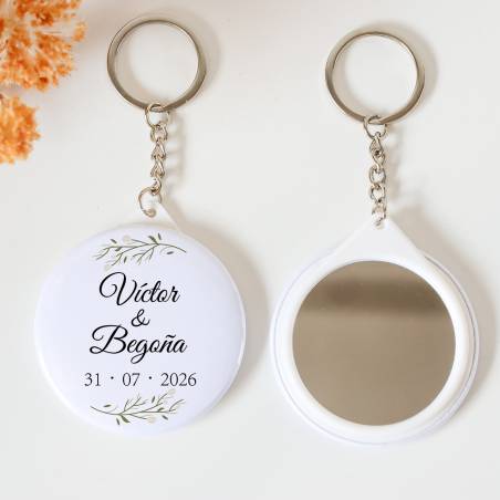 Llavero con espejo personalizado "Marfil" Detalles boda - Llaveros Espejos Personalizados Boda