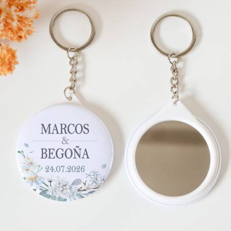 Llavero con espejo personalizado "Perla" Detalles boda - Llaveros Espejos Personalizados Boda