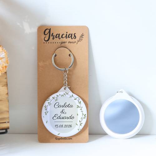 Llavero con espejo personalizado "Silvestre" Detalles boda - Llaveros Espejos Personalizados Boda