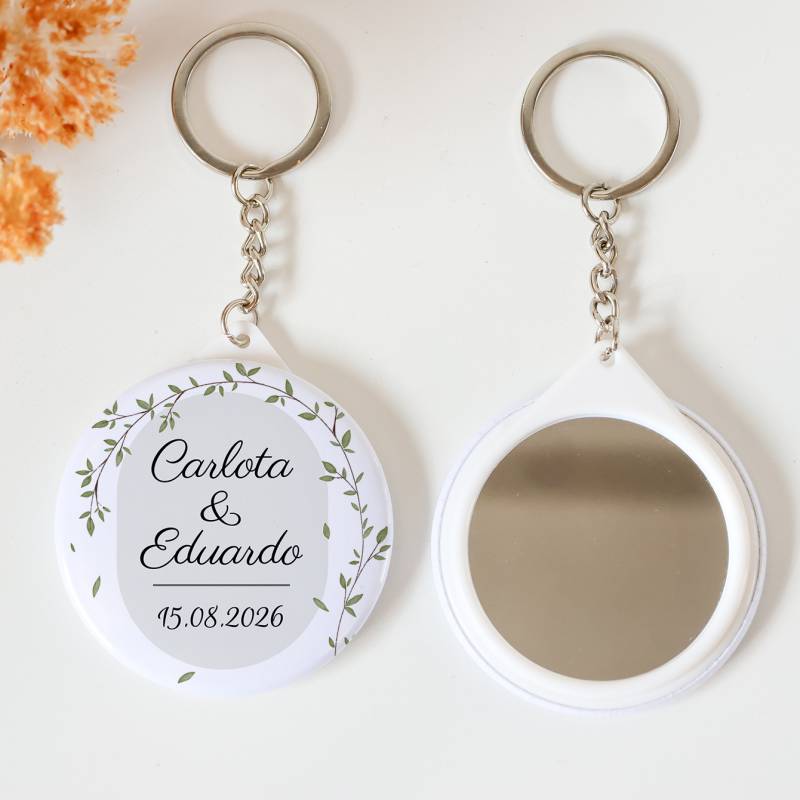 Llavero con espejo personalizado "Silvestre" Detalles boda - Llaveros Espejos Personalizados Boda