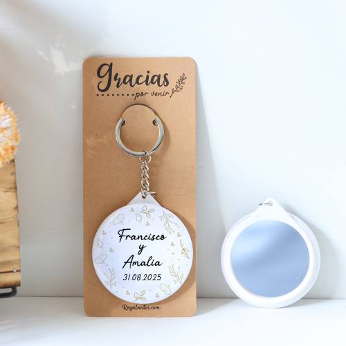 Llavero con espejo personalizado "Sonrisa" Detalles boda - Llaveros Espejos Personalizados Boda