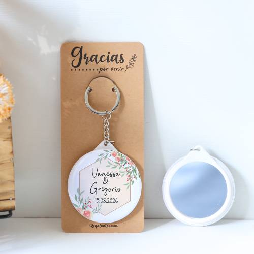 Llavero con espejo personalizado "Toscana" Detalles boda - Llaveros Espejos Personalizados Boda