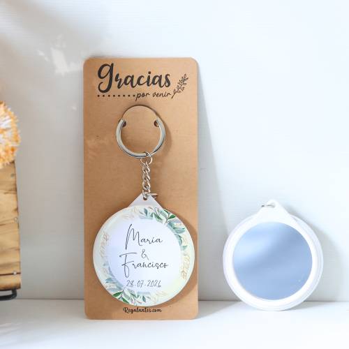 Llavero con espejo personalizado "Tropical" Detalles boda - Llaveros Espejos Personalizados Boda