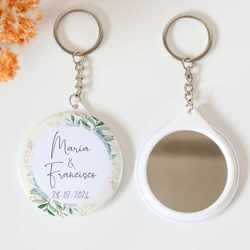 Llavero con espejo personalizado "Tropical" Detalles boda - Llaveros Espejos Personalizados Boda